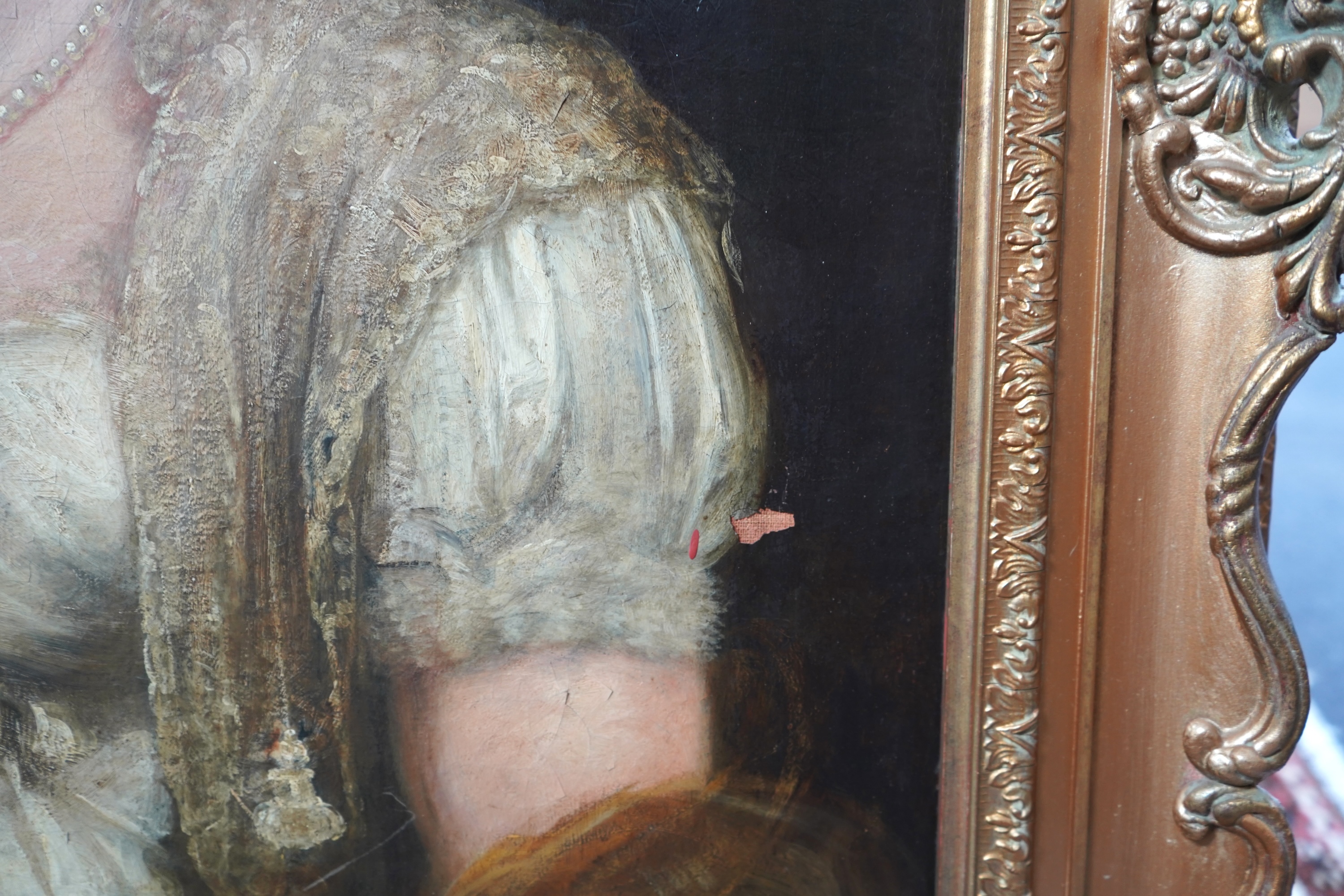 Attributed to William Boxall, 1800-1879, A portrait of a lady wearing a turban and lace shawl